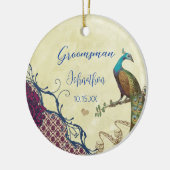Groomsman Navy & Raspberry Peacock Keramisch Ornament (Links)