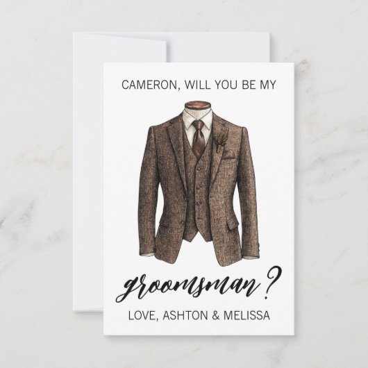 Groomsman Proposal Card, Brown Tweed Suit Jacket Kaart (Voorkant)