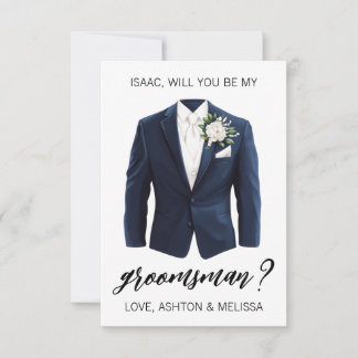 Groomsman Proposal Greeting Card, Navy Blue Suit Kaart