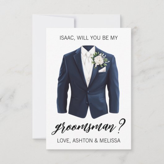 Groomsman Proposal Greeting Card, Navy Blue Suit Kaart (Voorkant)
