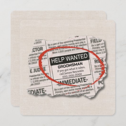 Groomsman Request Newspapier Ad Card Kaart (Voorkant / Achterkant)