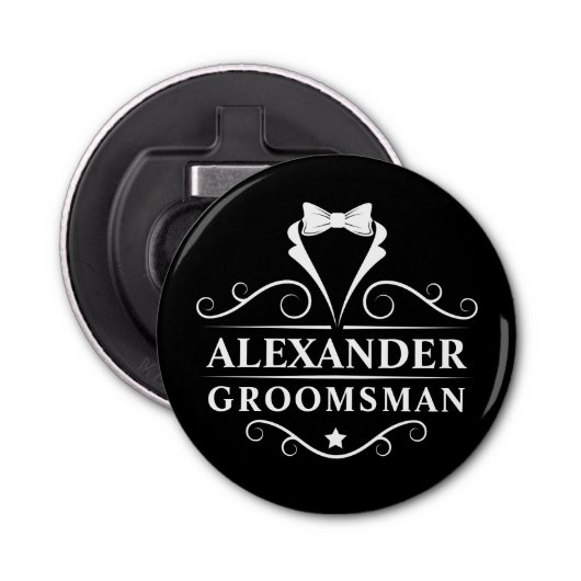 Groomsman Tuxedo Stropdas Black Button Flesopener (Voorkant)