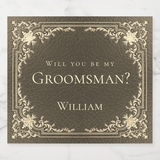 Groomsman-voorstel Black Gold Elegant Sparkling Wijnetiket (Enkel label)