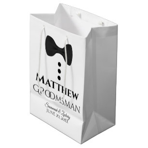 Groomsman Wedding Gift Bag met zwart Stropdas Medium Cadeauzakje