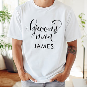 Groomsman zwart script gepersonaliseerde bruiloft t-shirt