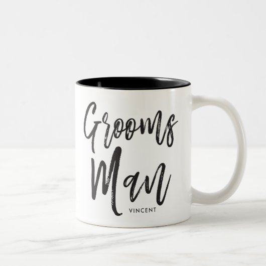 Groomsmen | Aangepaste bruiloft in Script-stijl Tweekleurige Koffiemok (Rechts)