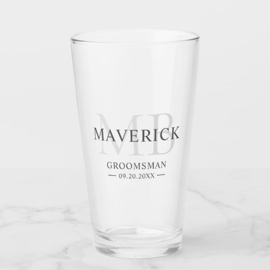 Groomsmen Gift Modern Trendy Monogram Initiaal Bee Glas (Voorkant)
