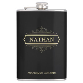 Groomsmen Gift Personalized Flask Black Gold Name Heupfles