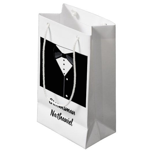 Groomsmen - Speciaal uitgeruste zwarte Tuxedo Smal Klein Cadeauzakje (Voorkant Gekanteld)