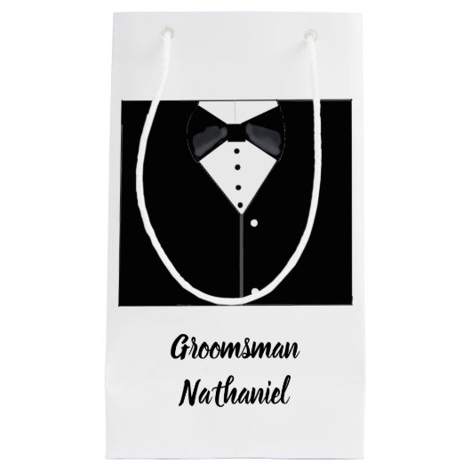 Groomsmen - Speciaal uitgeruste zwarte Tuxedo Smal Klein Cadeauzakje (Voorkant)