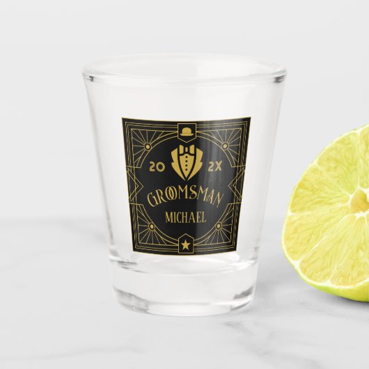 Groomsmen Victoriaans Stijl Modern Monogram Shot Glas (Voorkant)