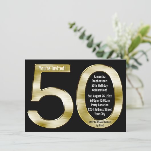 Groot 5-0 Metallic-look goud 50ste verjaardagsfees Kaart (Staand voorkant)