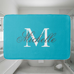 Groot aqua turquoise blauw monogram badmat