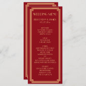 Groot Art Deco rood gouden trouwmenu kaart (Voorkant / Achterkant)