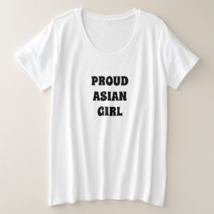 Groot Aziatisch meisje, zwart wit plus T-shirt