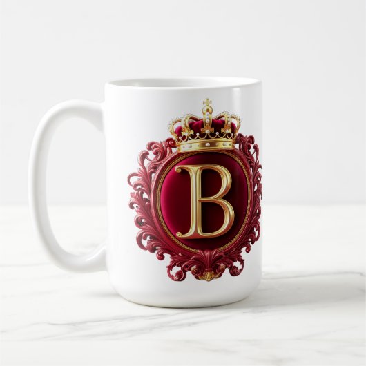 Groot B-monogram op rode fluweel Koffiemok (Links)