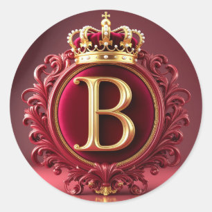 Groot B-monogram op rode fluwelen achtergrond Ronde Sticker