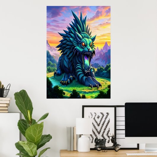 Groot blauw fantasiewezen | AI Art Poster (Thuiskantoor)