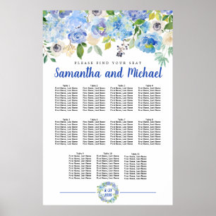 Groot blauw Hydrangea 11-tabel Zitkaart Poster