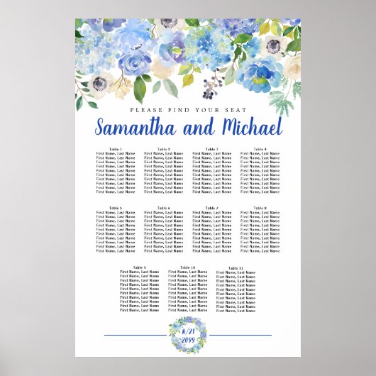 Groot blauw Hydrangea 11-tabel Zitkaart Poster (Voorkant)