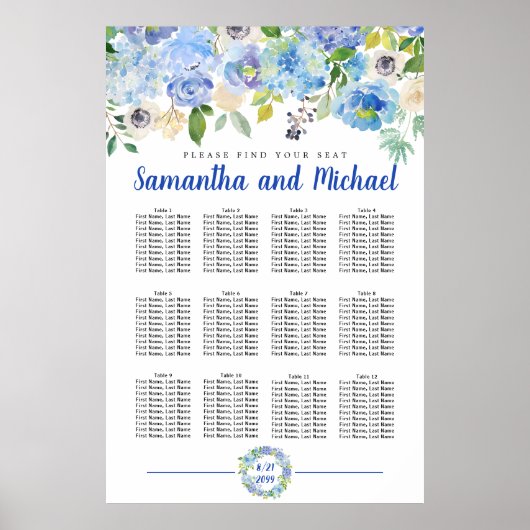 Groot blauw Hydrangea 12-tabel Zitkool Poster (Voorkant)