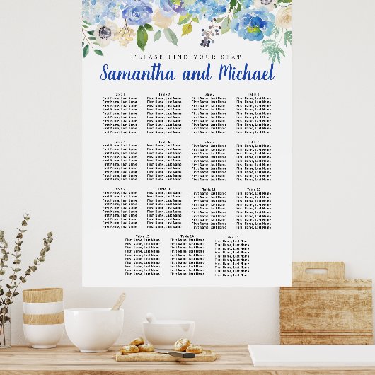 Groot blauw Hydrangea 15-tabel Zitkaart Poster (Keuken)