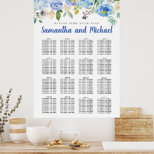 Groot blauw Hydrangea 16-tabel Zitkool Poster (Keuken)