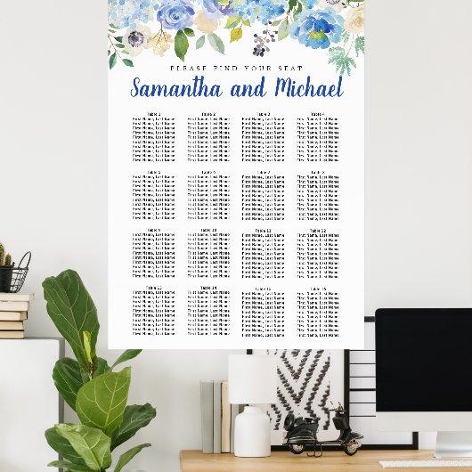 Groot blauw Hydrangea 16-tabel Zitkool Poster (Thuiskantoor)