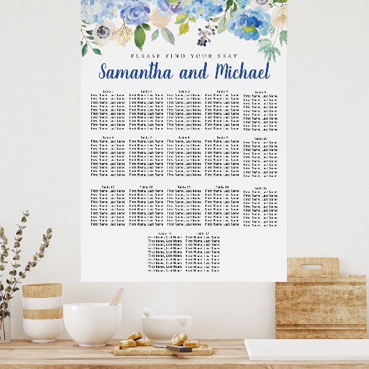 Groot blauw Hydrangea 17-tabel Zitkaart Poster (Keuken)