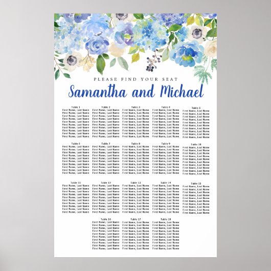 Groot blauw Hydrangea 18-tabel Zitkaart Poster (Voorkant)
