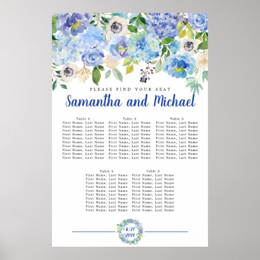 Groot blauw Hydrangea - 5-tabel Zitkaart Poster (Voorkant)