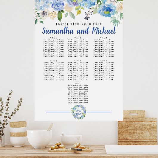 Groot blauw Hydrangea 7-tabel Zitkaart Poster (Keuken)