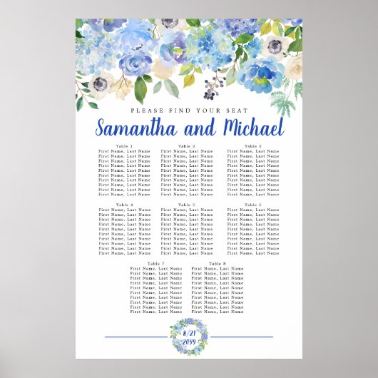 Groot blauw Hydrangea 8-tabel Poster (Voorkant)