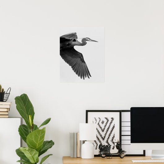 Groot blauw kruid zwart-wit poster (Thuiskantoor)