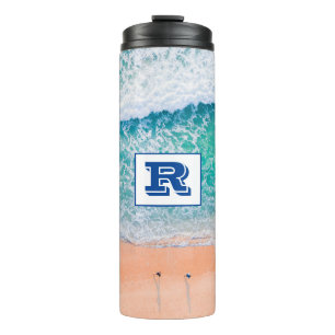 Groot blauw monogram, strand scene thermosbeker