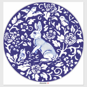 Groot Blauw Wit Konijnenmuurdecor Floral Delft Sticker