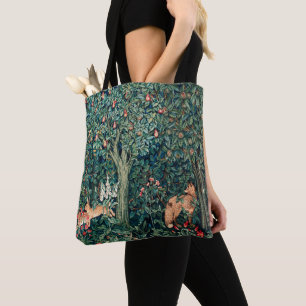 GROOT, BOSDIEREN, hazen, vossen, groene bloemen Draagtas