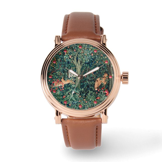 GROOT, BOSDIEREN, hazen, vossen, groene bloemen Horloge (Voorkant)