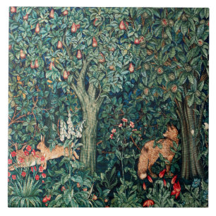 GROOT, BOSDIEREN, hazen, vossen, groene bloemen Tegeltje