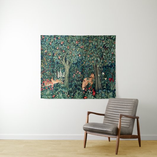 GROOT, BOSDIEREN, hazen, vossen, groene bloemen Wandkleed (In Situ (horizontaal))