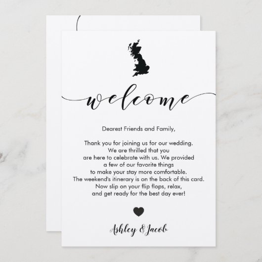 Groot-Brittannië bruiloft welkomstbrief en reissch Programma (Voorkant / Achterkant)