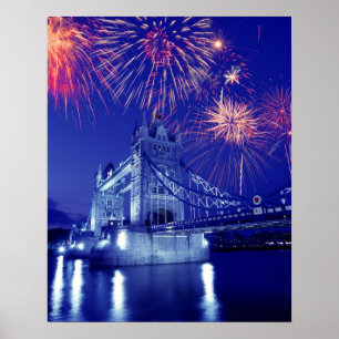 Groot-Brittannië, Londen. Vuurwerk boven de Tower Poster