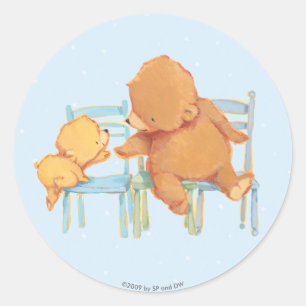 Groot bruin Beer helpt kleine gele Beer Ronde Sticker
