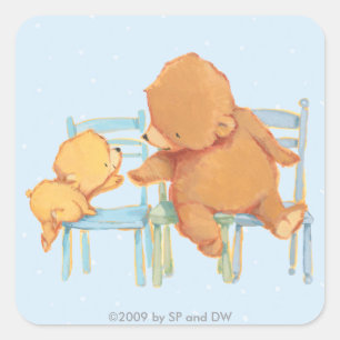 Groot bruin Beer helpt kleine gele Beer Vierkante Sticker