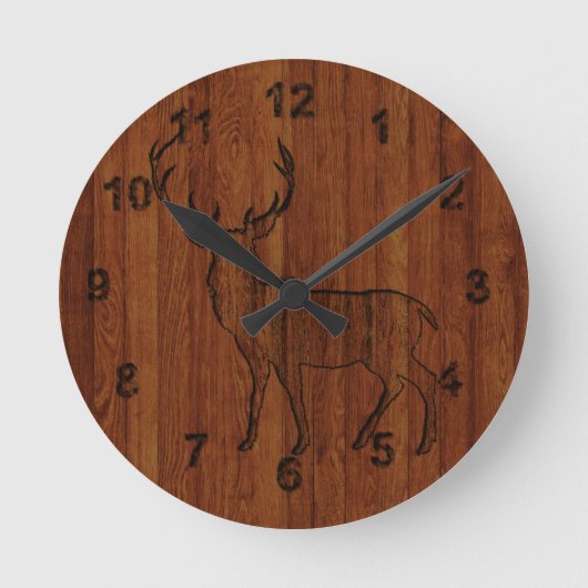 Groot Buck carved wood Effect Ronde Klok (Voorkant)