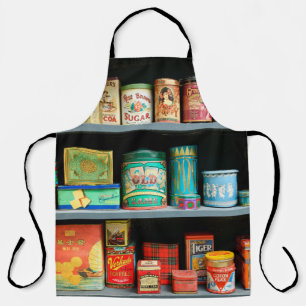 Groot collectie kleurrijke  blikken met display schort