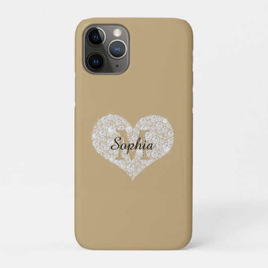 Groot diamanten hart, gouden monogram, scriptnaam Case-Mate iPhone case (Achterkant)