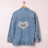 Groot diamanten hart, gouden monogram, scriptnaam denim jacket (Hangar)