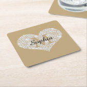 Groot diamanten hart, gouden monogram, scriptnaam vierkante kartonnen onderzetter (Schuin)