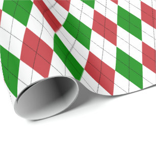 Groot donkerrood, groen en wit argyle cadeaupapier